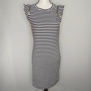 Michael Kors Basics Cotton Stripe Zipper‎ Accents Sleeveless Dress